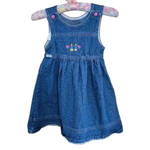 Adorable vintage Girls Denim Jumper Embroidered Hearts & Dolls Size 6